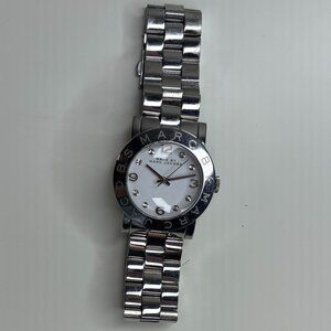 Marc By Marc Jacobs Amy Silver Tone Link Watch 36mm Women's EUC MBM3054